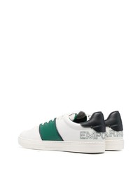 Baskets basses en cuir blanc et vert Emporio Armani