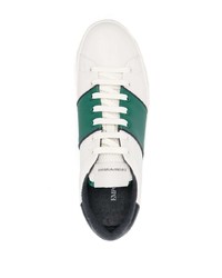 Baskets basses en cuir blanc et vert Emporio Armani