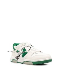 Baskets basses en cuir blanc et vert Off-White