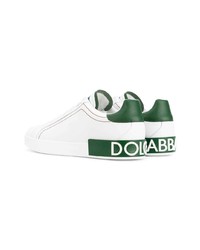 Baskets basses en cuir blanc et vert Dolce & Gabbana