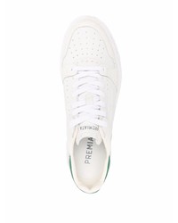 Baskets basses en cuir blanc et vert Premiata