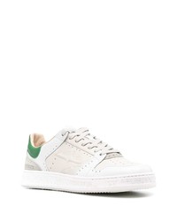 Baskets basses en cuir blanc et vert Premiata