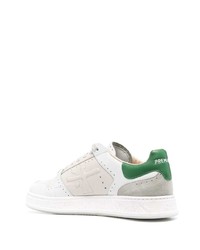 Baskets basses en cuir blanc et vert Premiata