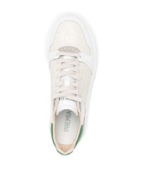 Baskets basses en cuir blanc et vert Premiata