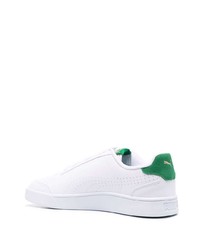 Baskets basses en cuir blanc et vert Puma