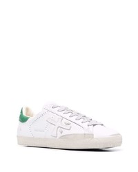 Baskets basses en cuir blanc et vert Premiata