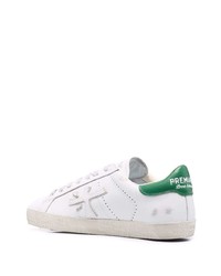 Baskets basses en cuir blanc et vert Premiata