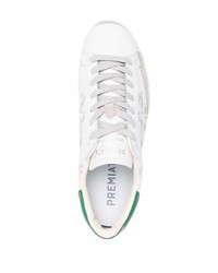 Baskets basses en cuir blanc et vert Premiata