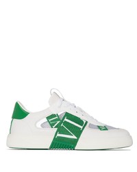 Baskets basses en cuir blanc et vert Valentino Garavani