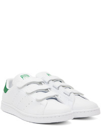 Baskets basses en cuir blanc et vert adidas Originals
