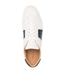 Baskets basses en cuir blanches et noires Santoni