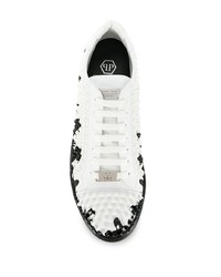 Baskets basses en cuir blanches et noires Philipp Plein