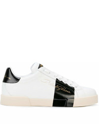 Baskets basses en cuir blanches et noires Dolce & Gabbana