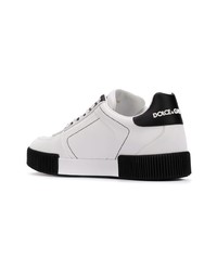 Baskets basses en cuir blanches et noires Dolce & Gabbana