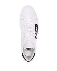 Baskets basses en cuir blanches et noires Moschino