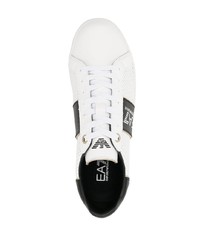 Baskets basses en cuir blanches et noires Ea7 Emporio Armani