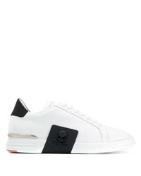 Baskets basses en cuir blanches et noires Philipp Plein