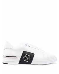 Baskets basses en cuir blanches et noires Philipp Plein