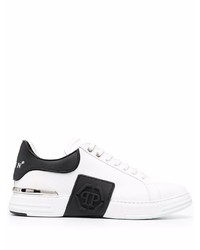 Baskets basses en cuir blanches et noires Philipp Plein