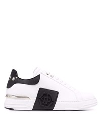 Baskets basses en cuir blanches et noires Philipp Plein