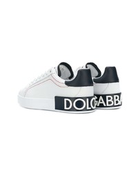 Baskets basses en cuir blanches et noires Dolce & Gabbana