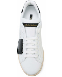 Baskets basses en cuir blanches et noires Dolce & Gabbana