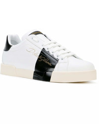 Baskets basses en cuir blanches et noires Dolce & Gabbana