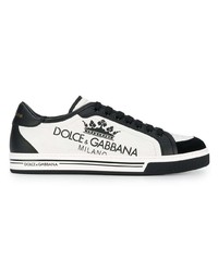 Baskets basses en cuir blanches et noires Dolce & Gabbana