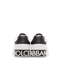 Baskets basses en cuir blanches et noires Dolce and Gabbana