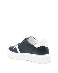 Baskets basses en cuir bleu marine et blanc Baldinini