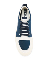 Baskets basses en cuir bleu marine Sunnei