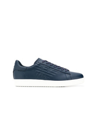 Baskets basses en cuir bleu marine Ea7 Emporio Armani