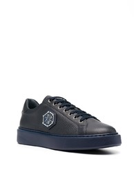 Baskets basses en cuir bleu marine Philipp Plein