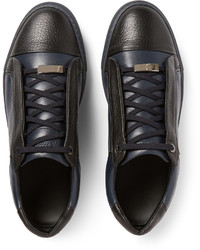 Baskets basses en cuir bleu marine Brioni