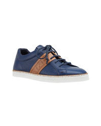 Baskets basses en cuir bleu marine Fendi