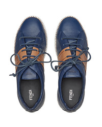 Baskets basses en cuir bleu marine Fendi