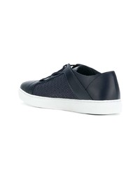 Baskets basses en cuir bleu marine Emporio Armani