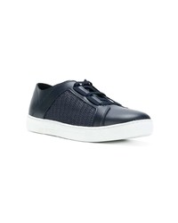 Baskets basses en cuir bleu marine Emporio Armani