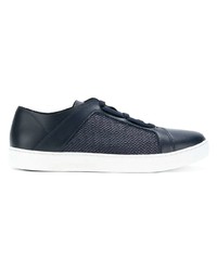 Baskets basses en cuir bleu marine Emporio Armani