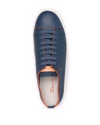 Baskets basses en cuir bleu marine Santoni