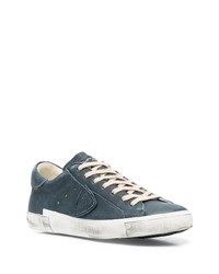 Baskets basses en cuir bleu marine Philippe Model Paris