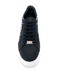 Baskets basses en cuir bleu marine Philipp Plein