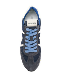 Baskets basses en cuir bleu marine White Premiata