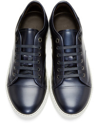 Baskets basses en cuir bleu marine Lanvin