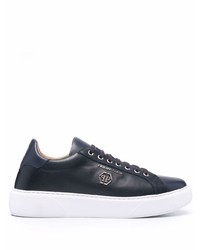 Baskets basses en cuir bleu marine Philipp Plein