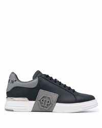 Baskets basses en cuir bleu marine Philipp Plein