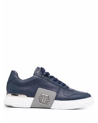 Baskets basses en cuir bleu marine Philipp Plein