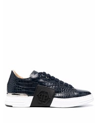 Baskets basses en cuir bleu marine Philipp Plein