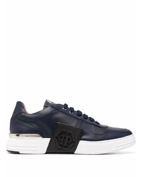 Baskets basses en cuir bleu marine Philipp Plein