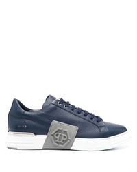 Baskets basses en cuir bleu marine Philipp Plein